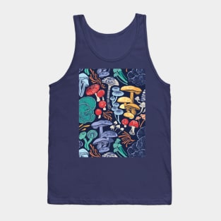 Mystical fungi // pattern // midnight blue background multicoloured wild mushrooms Tank Top